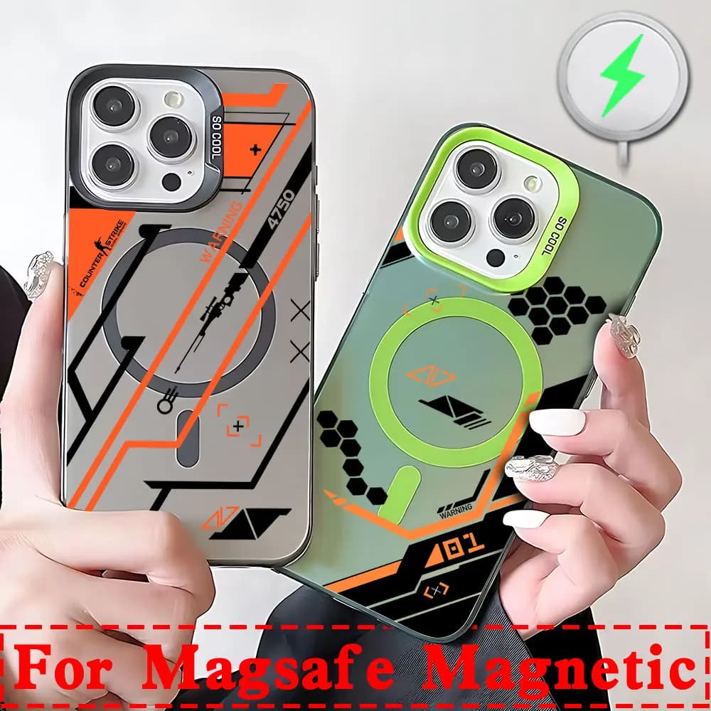 Hot Game Counter Strike CS GO Magsafe custodia magnetica per telefono per IPhone 11 12 13 14 15 16 Pro Max Plus Cover placcata argento con bordo