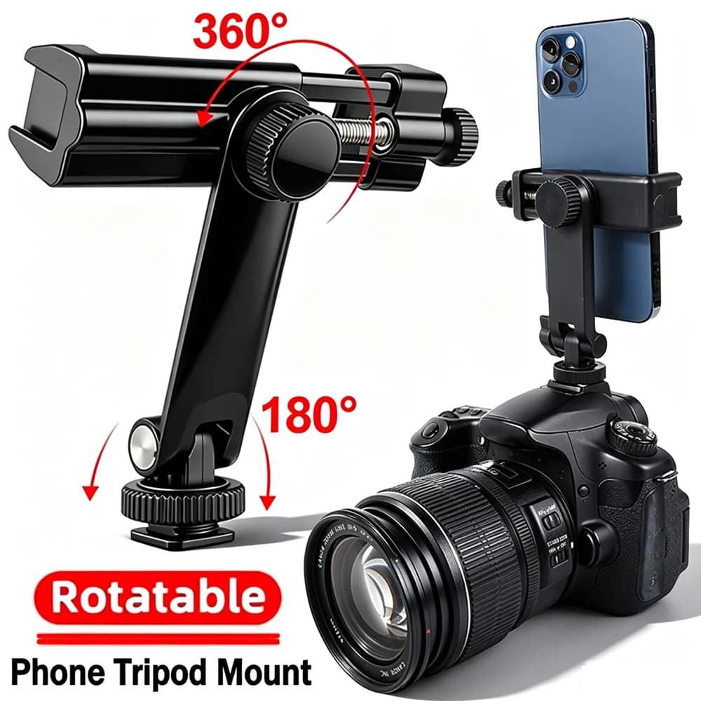 Universal Phone Tripod Mount Adapter Cellphone Holder with Adjustable Clamp for Selfie Stick Monopod Camera Bracket Stands
