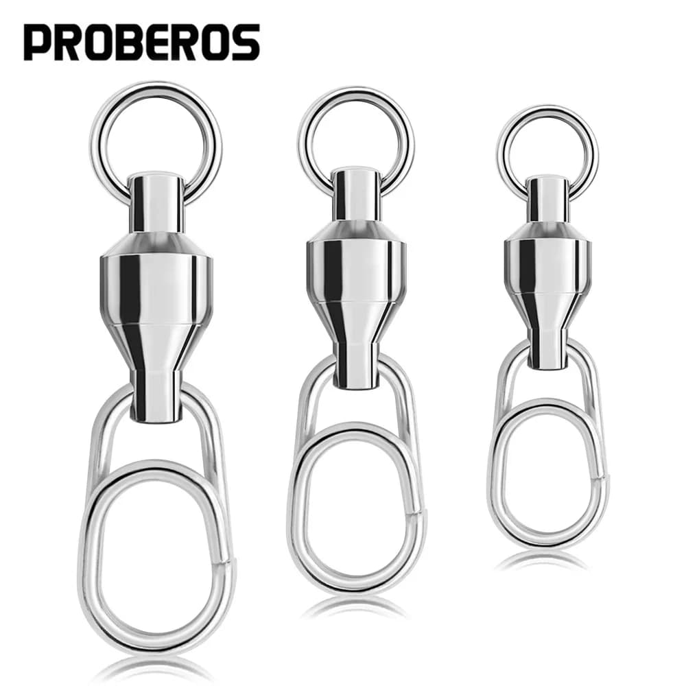 10 pcs fishing connector swivel rolled stainless steel swivel ball bearing quick snap clip connector fishing bait equipment