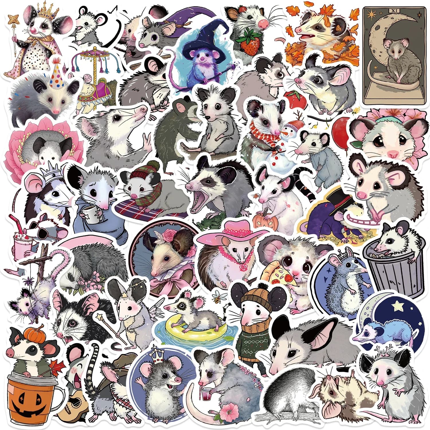 50pcs Cute Mood Possum Stickers Opossum adesivi fai da te Scrapbooking telefono bagagli Skateboard decalcomanie impermeabili