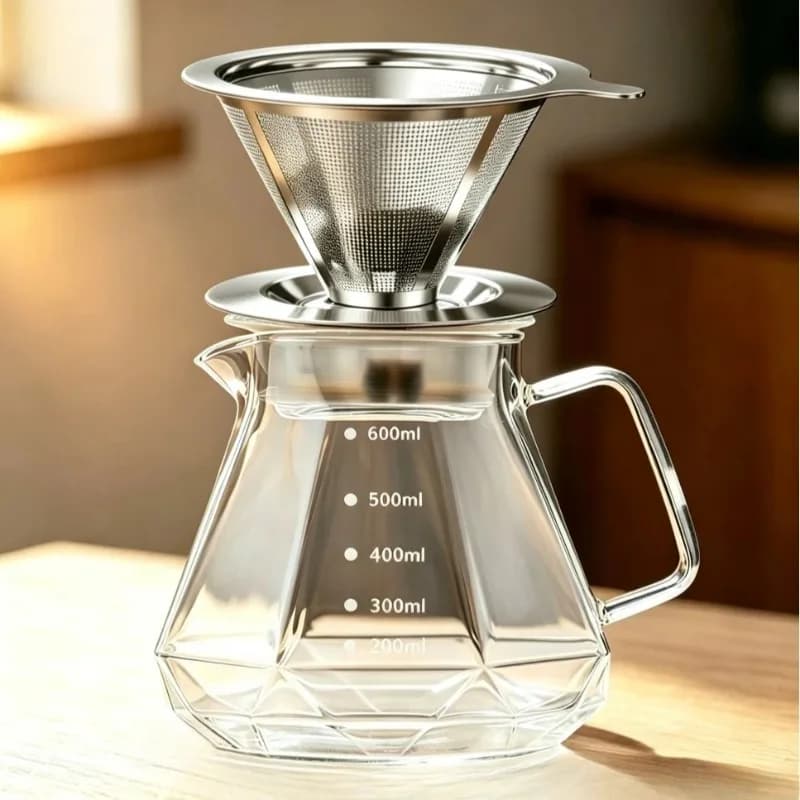 Pour Over Coffee Maker with Stainless Steel Filter Borosilicate Glass Carafe Coffee Maker Server Set for Home Camping Travel