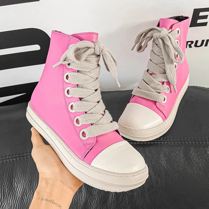 Scarpe da ginnastica alte da uomo rosa originali Scarpe da skateboard firmate con zip Uomo Donna Moda Autunno Stivaletti Sneaker casual in pelle
