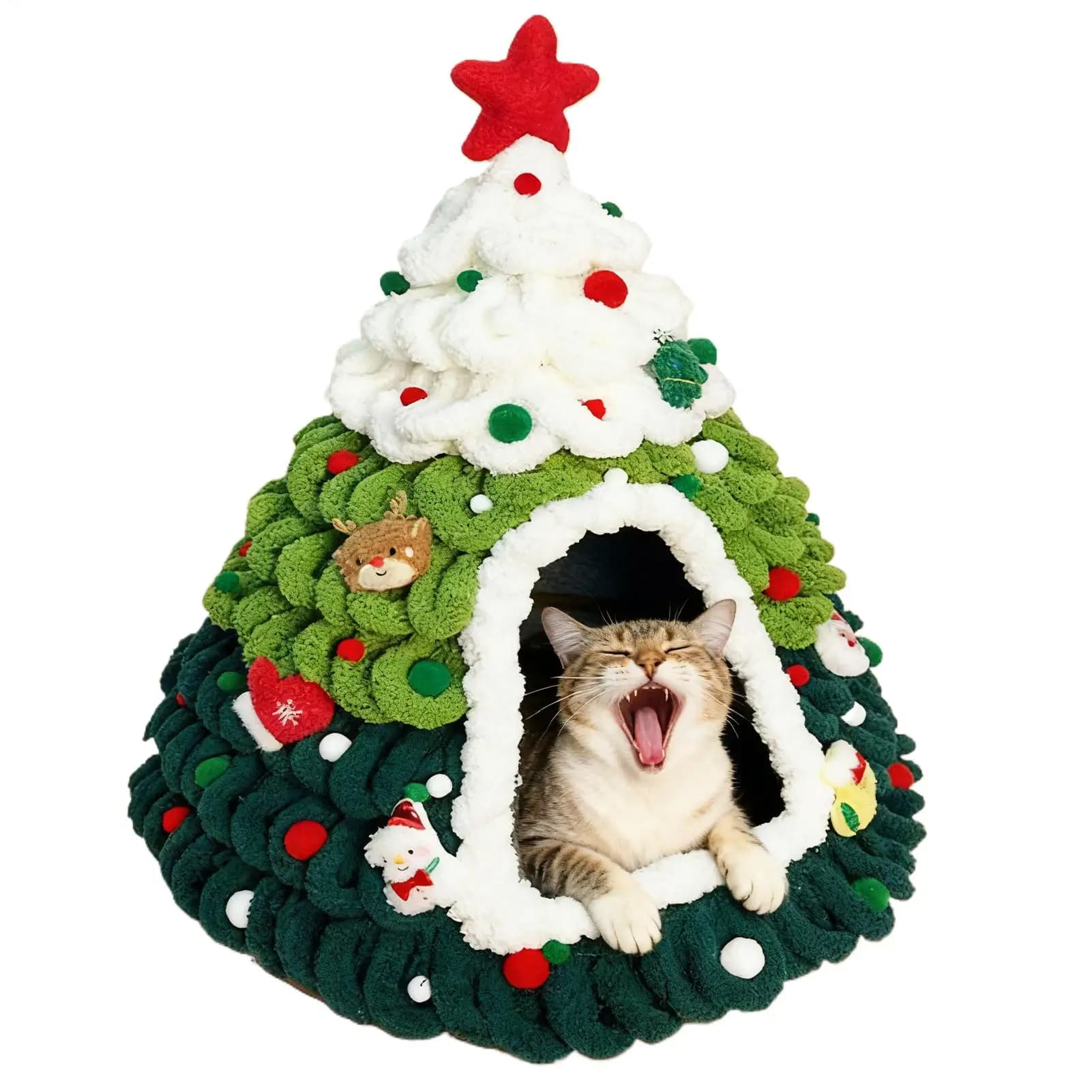 Casa per gatti Design ad albero Nido caldo lavorato a maglia Albero di Natale caldo Letto per gatti per gattini Piccolo animale domestico Interno all'aperto Casa Inverno Dormire