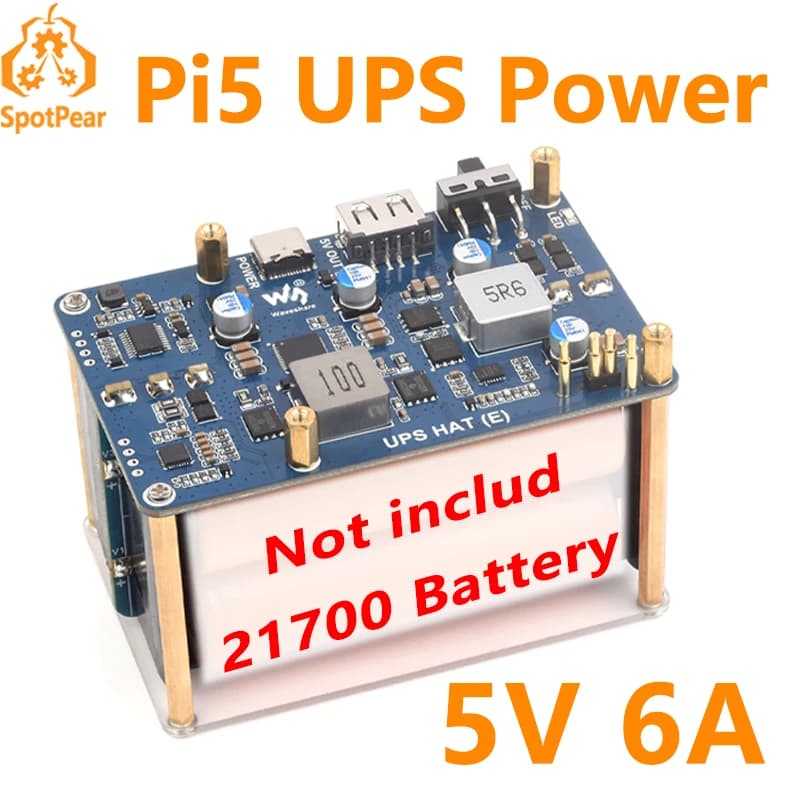 Raspberry Pi 5 UPS HAT E 4 battery ports 21700-Li (NON included) 5V6A seamless power supply