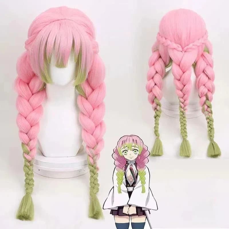 Cosplay Wig Mitsuri Kanroji Kimetsu no Yaiba, long green hair resistant to heat, genuine cosplay wigs + wig cap