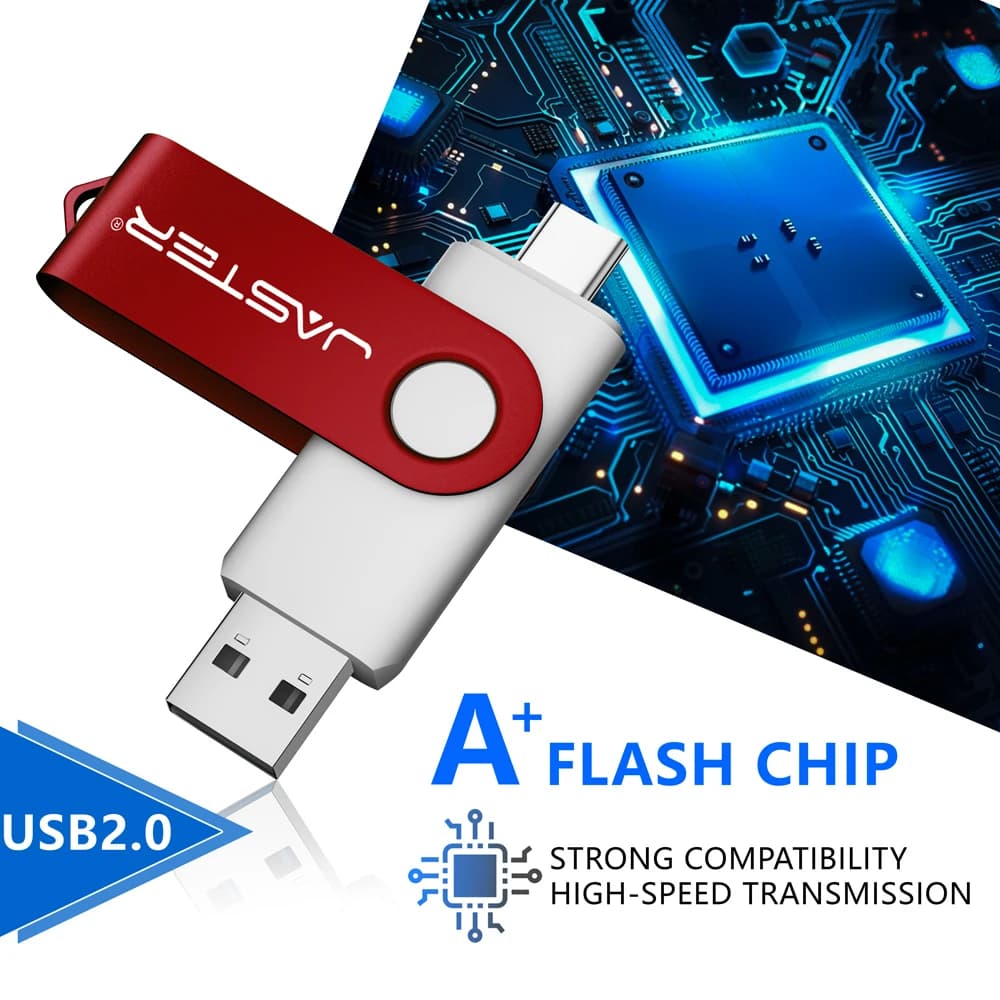 JASTER TYPE-C Business Gift USB-C 128GB Metal Memory Stick 64GB Silver Pen Drive 32GB Waterproof Rotatable USB Flash Drive 16GB
