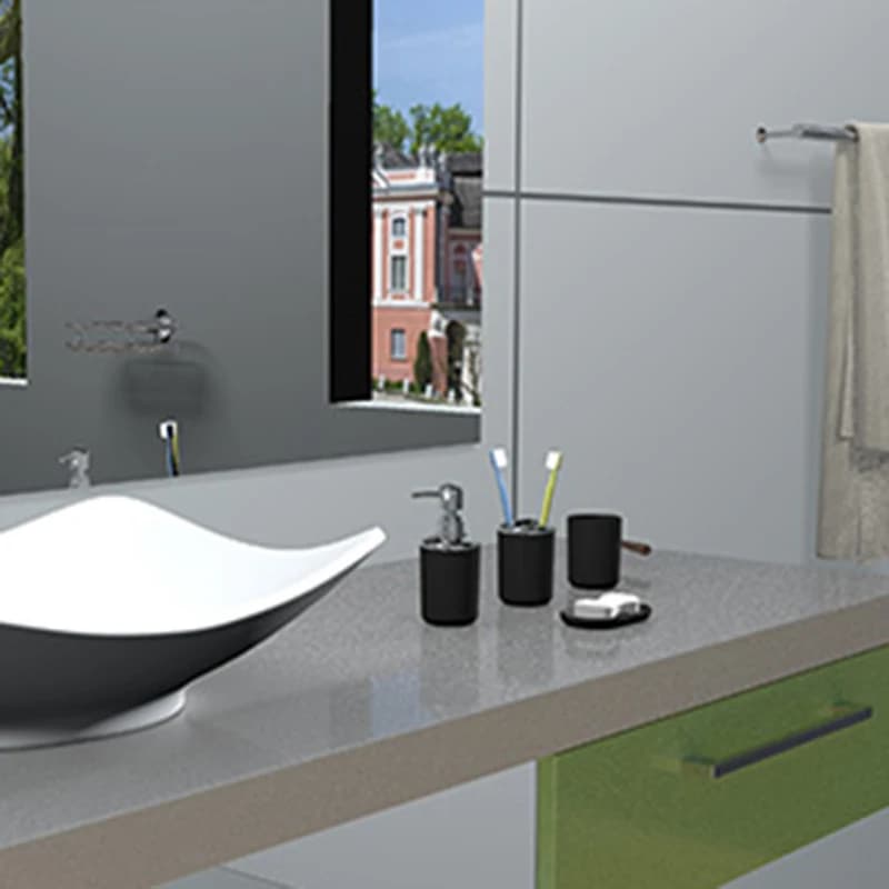 Set di 4 Accessori per Bagno in Plastica Doings, Set di Accessori per WC con Portaspazzolino, Bicchiere per Spazzolino (Nero)