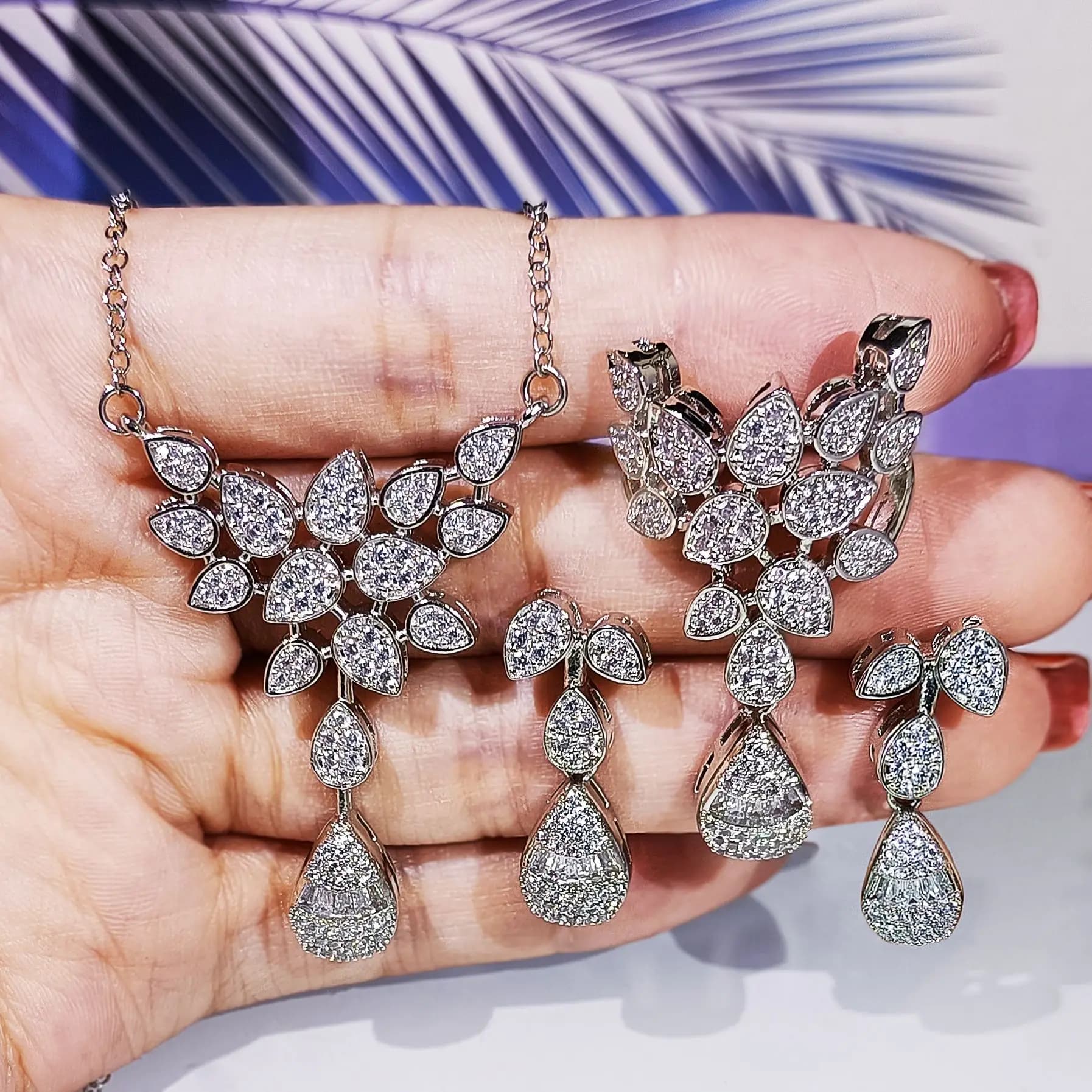 925 Sterling Silver Inlaid Crystal Irregular Drop Shape Adjustable Ring Necklace Light Luxury Exquisite Charm Ladies Jewelry Set