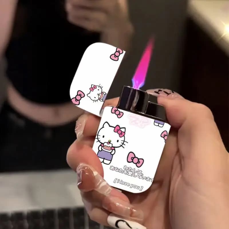 Nuovo Accendino a Gas Butano Hello Kitty, Accendino Ricaricabile con Fiamma Rosa, Accendino in Metallo, Regalo di Grande Bellezza, Piccolo Regalo