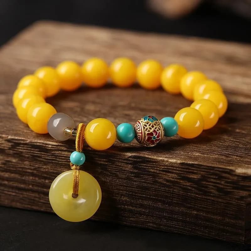 New beeswax amber red agate peace buckle single-wrap bracelet, vintage neo-Chinese artistic delicate piece, bestie birthday gift, limited edition heritage-inspired accessory