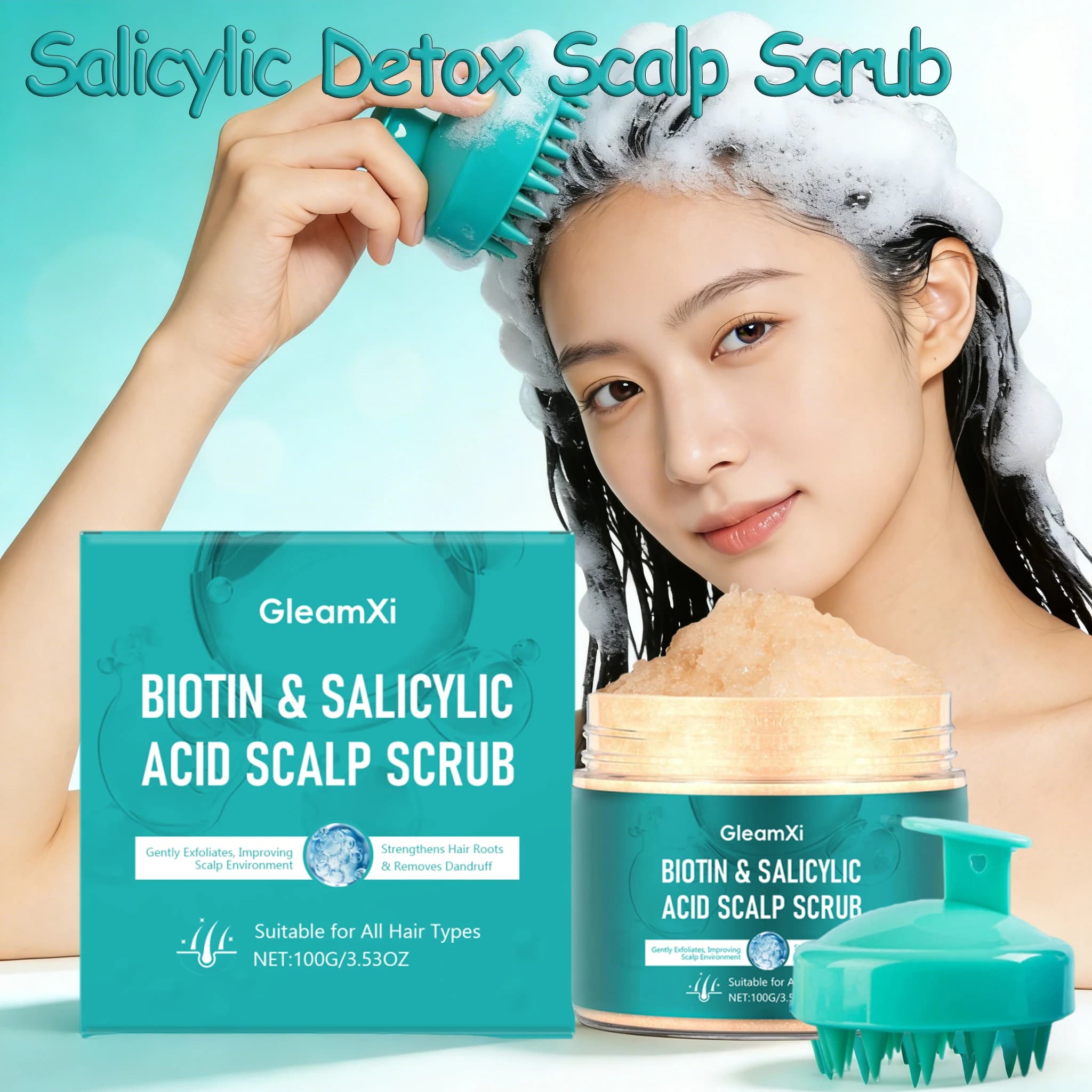 Detox Scrub for the scalp with Massage Brush Set, Deep Cleansing, Refreshing, Oleosity Control, Anti-Crespo, Hair Care, Salon Treatment at Home