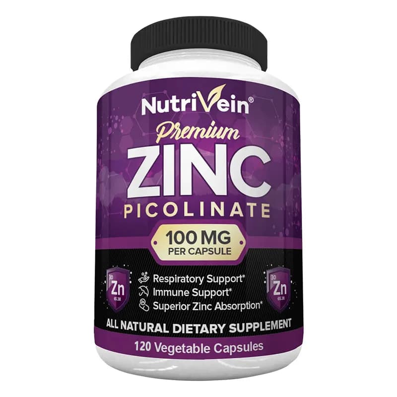 Premium Zinc Picolinate 100 mg - Immune system supplement, skin vitamin, hair and nails, respiratory health, cell regeneration