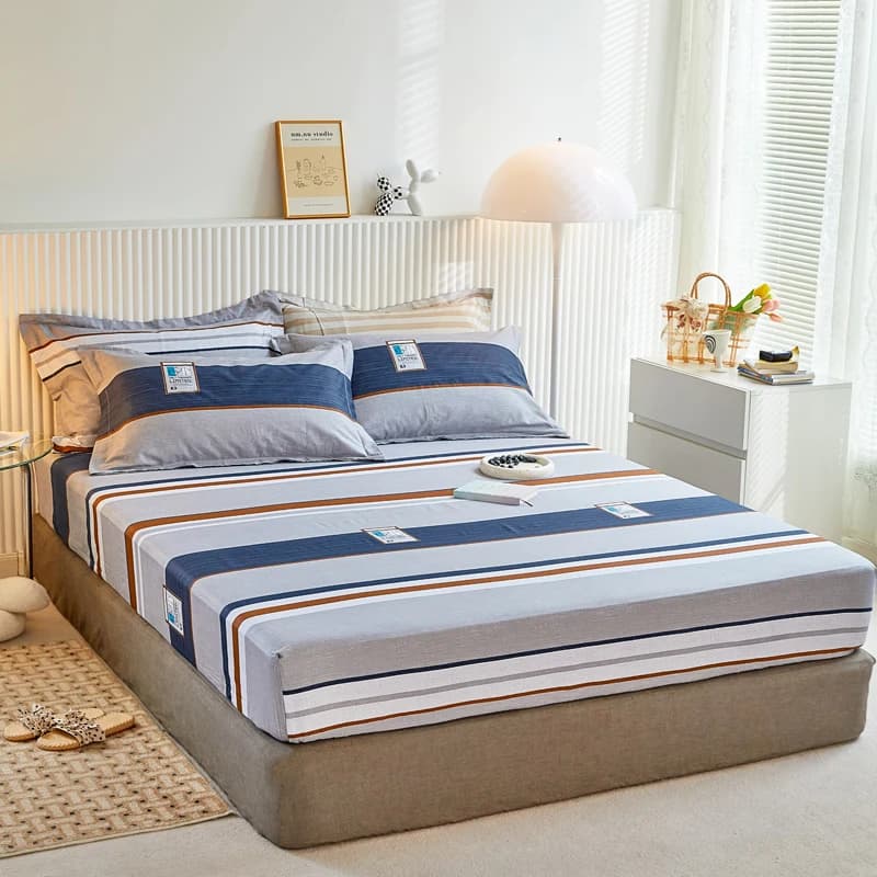 Lenzuolo con Angoli in Cotone Stampato a Quadri e Righe, Morbido, Traspirante e Delicato sulla Pelle, con Elastico, Facile da Pulire, Disponibile in Diverse Misure