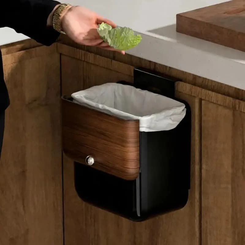 3.2 Gallon Compost Bin, Under Sink Trash Can with Lid, Hanging Waste Cabinet for Office Kitchen Cupboard Bathroom Bedroom, Black