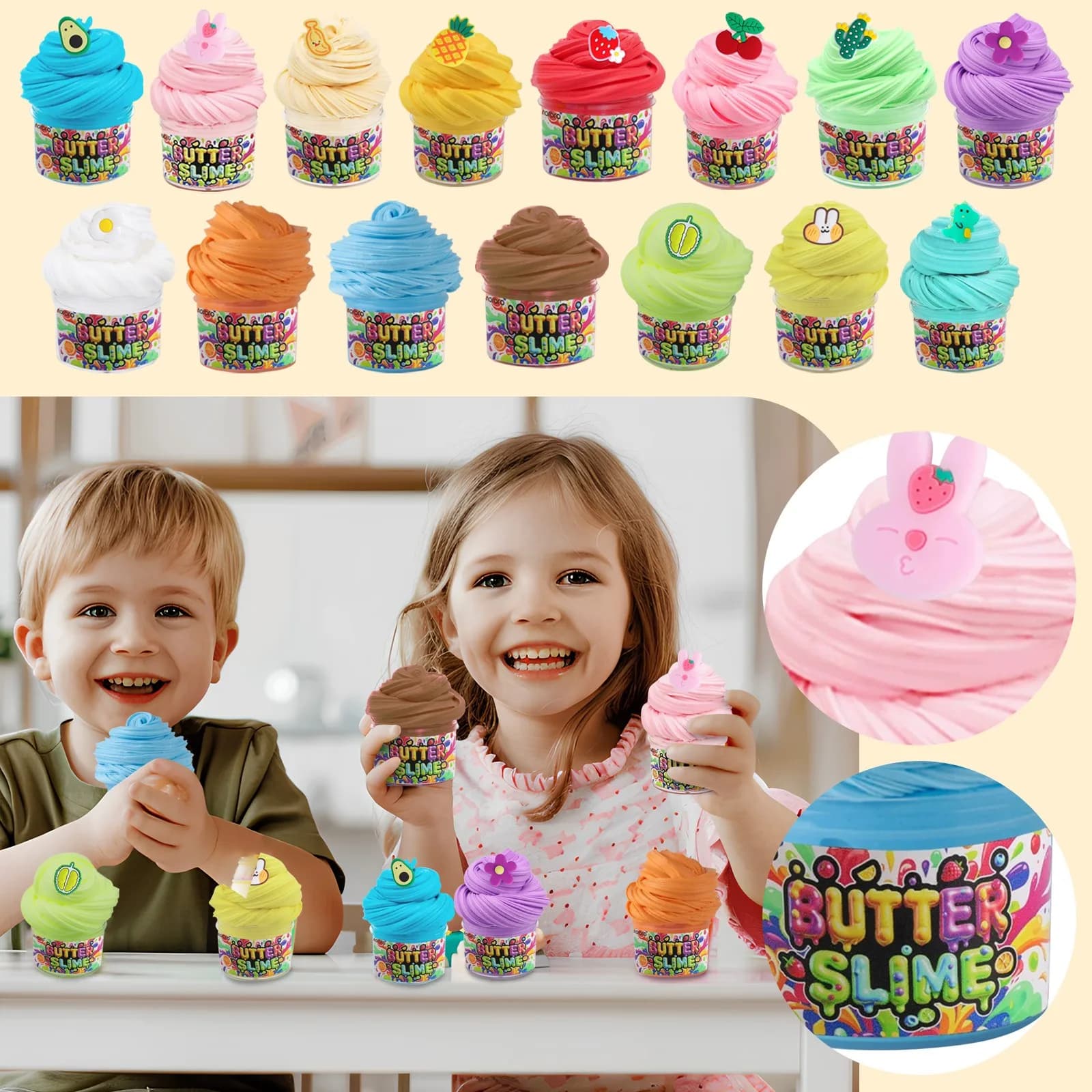 60ml Kit di melma di burro Soffici giocattoli antistress per feste Colore Fai da te Stucco Decomprimere Gioco Giocattoli per bambini Ragazzi Ragazze Regalo di compleanno