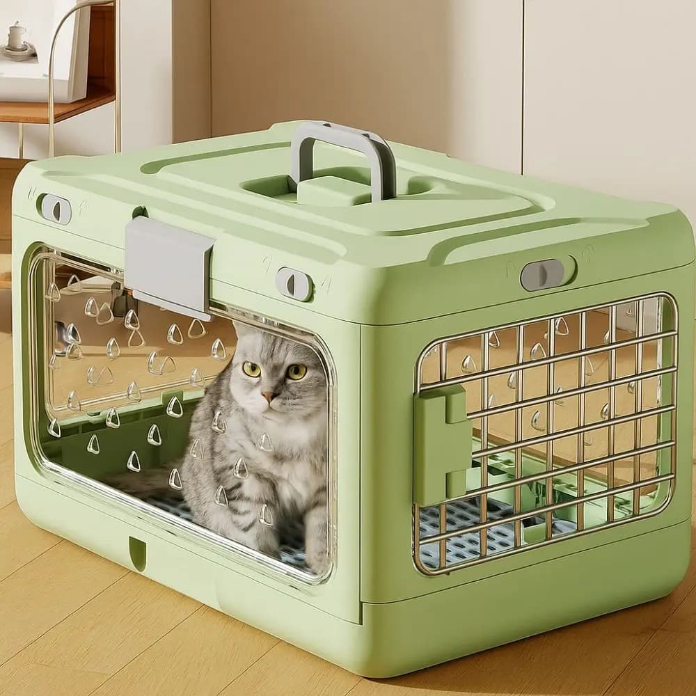 Collapsible Pet Carrier Box Plastic Thickening Foldable Cat Cage Breathable with Handle Pet Travel Cage Car Carrying