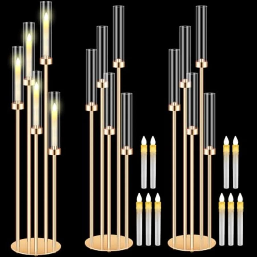 Sets Acrylic Candelabra Centerpieces.5" Tall Clear Candle Holders Pillar Taper Candlestick with Lampshades 5 Arm Floor Candelab
