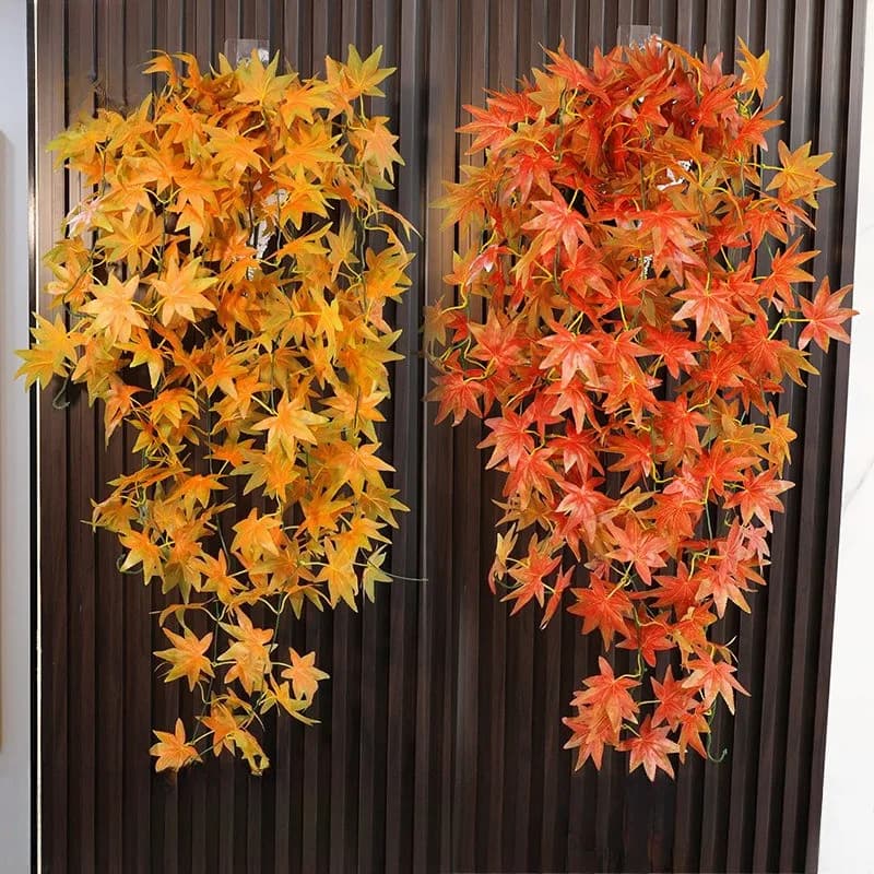 Artificial wall with 5 fork maple leaves - Suspended vines, fake wedding plant, home scene objects, Halloween and Christmas decorations