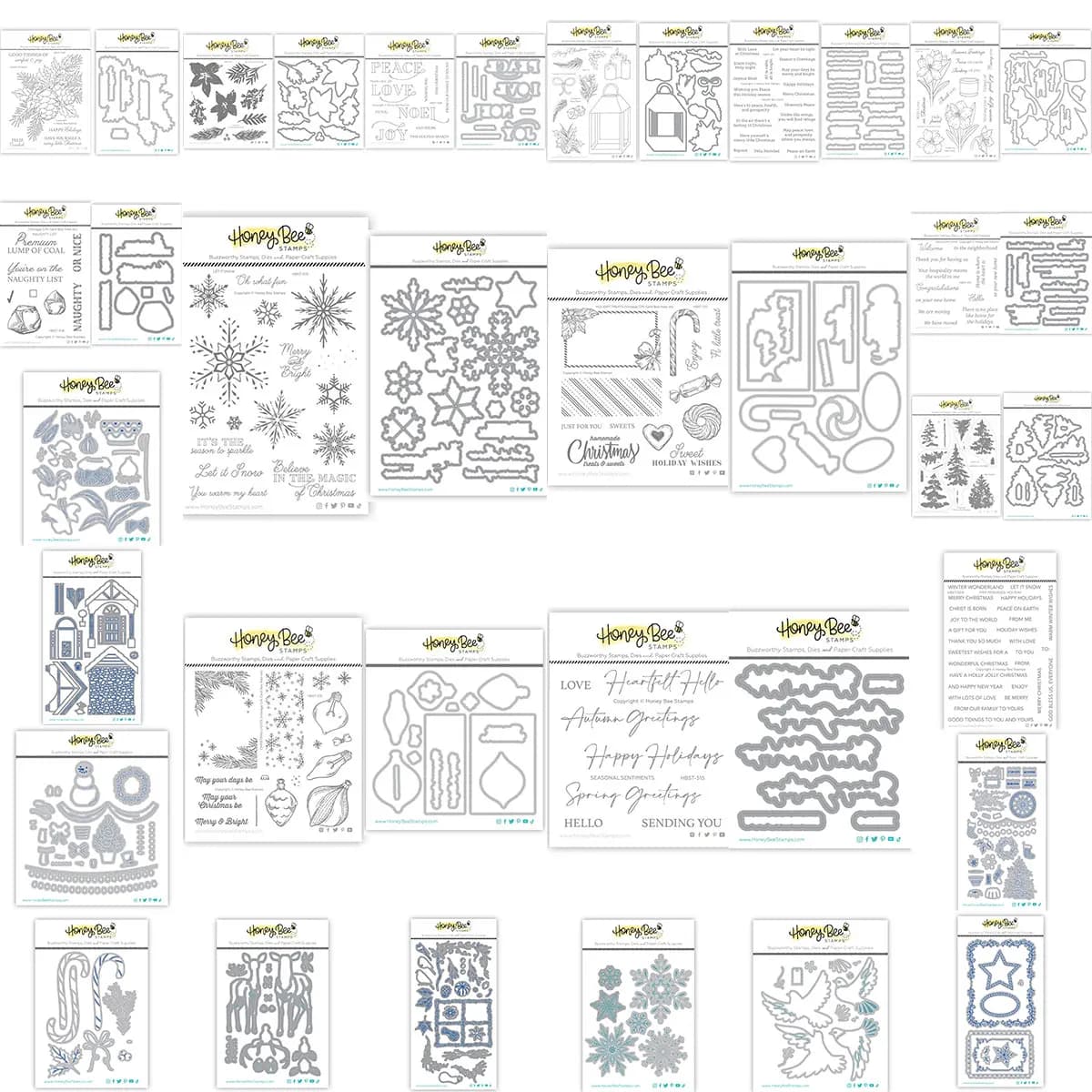 Christmas & Winter Holiday Sentiment & Festive Floral Whimsical Winter Clear Stamps & Dies Set for Card Making Scrapbooking