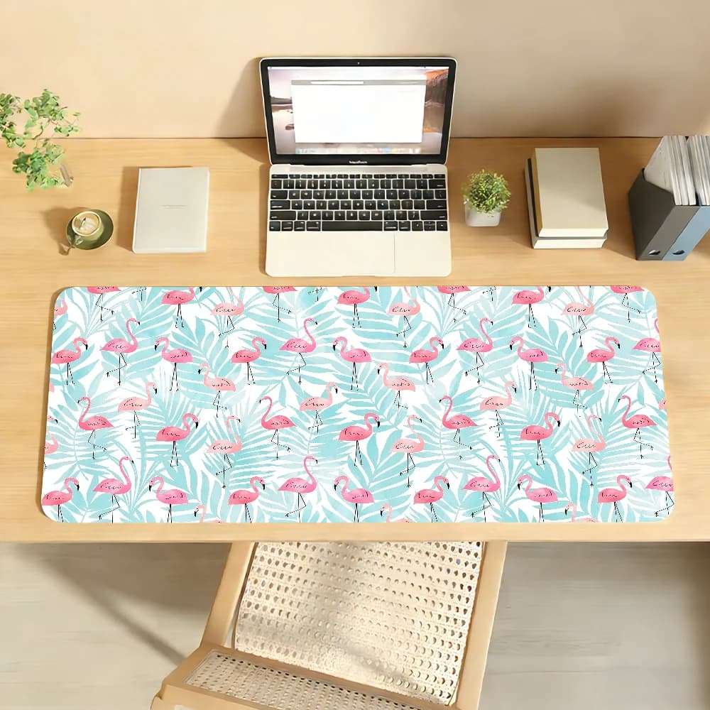 Tappetino per mouse Flamingo antiscivolo con bordo bloccabile, tappetino da scrivania per PC e laptop, accessori in gomma per ufficio, tappetino XXL grande per tastiera e giochi
