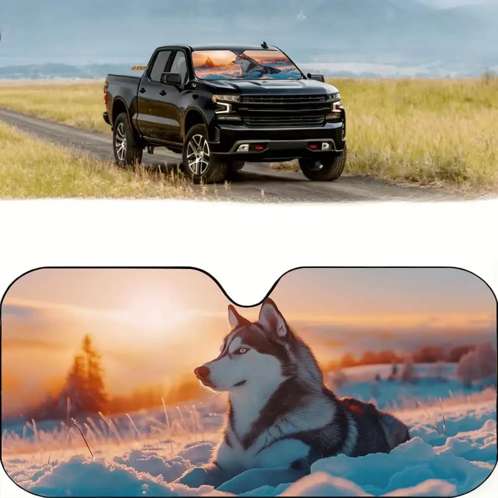 Parasole per auto Husky Dog, riutilizzabile, in lamina di alluminio, protezione UV, isolamento termico a tre strati, parabrezza