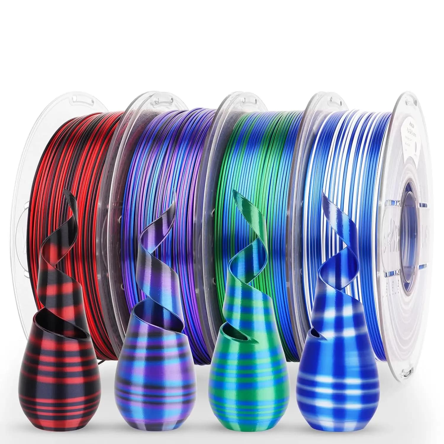 Filamento per Stampante 3D in PLA Seta, Confezione Multicolore Arcobaleno da 1,75mm, Cambio Colore Rapido, 4 Bobine (4KG)