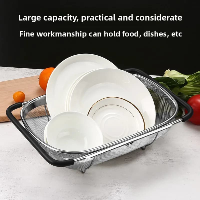 Telescopic drainage basket, kitchen drains, stainless steel dish holder for home sink