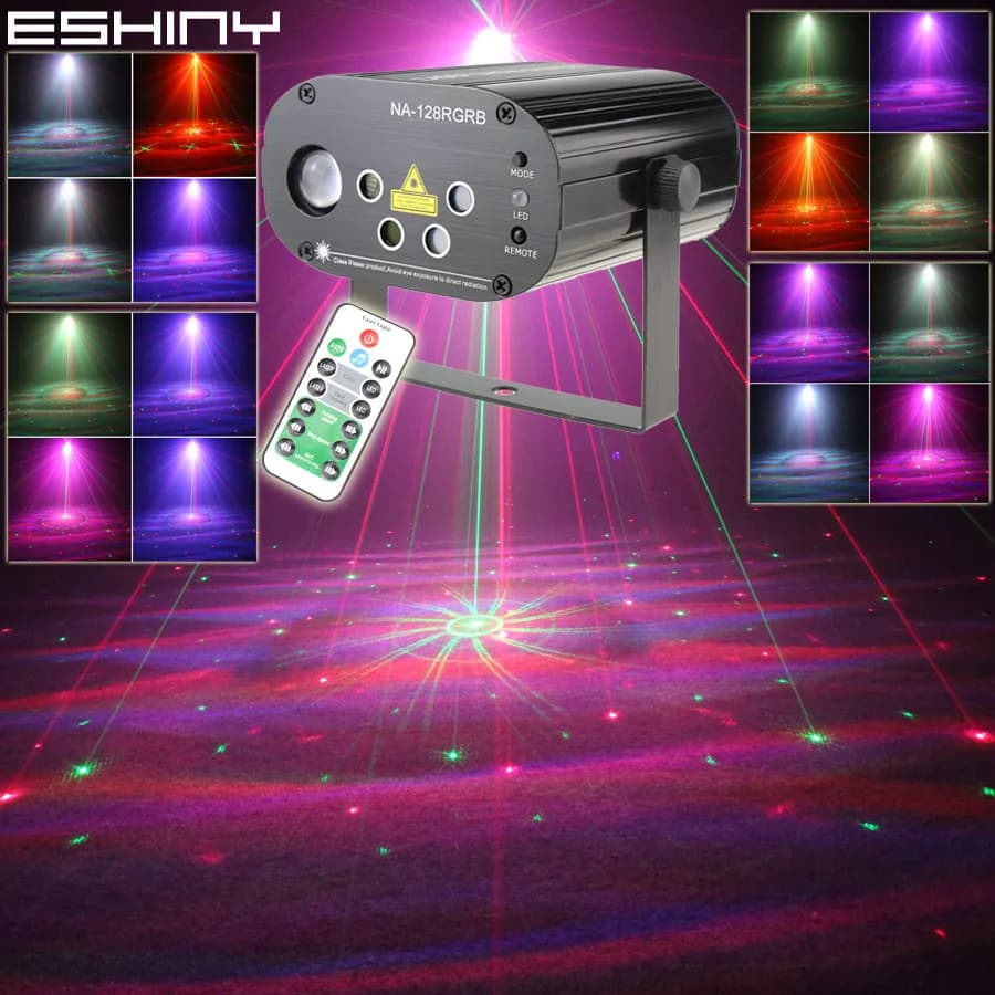 Proiettore Laser ESHINY con Telecomando, 5 Lenti R&G, 96 Motivi, Effetto Luce RGB LED per Feste, Bar, DJ, Vacanze, Spettacoli di Danza T248N7