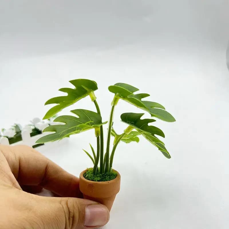 C 1Pcs Miniature Scandinavian Style Decoration Dollhouse Green Plants Mini Taro Turtle Back Green Potted Plants Props Model