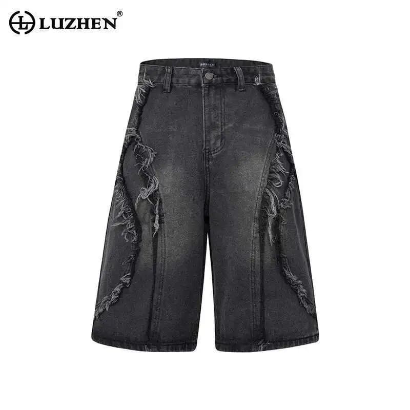 LUZHEN American Burr Patchwork Design Pantaloncini di jeans dritti da uomo 2025 Summer Wornut Jeans vintage lavati Abiti maschili JY1004