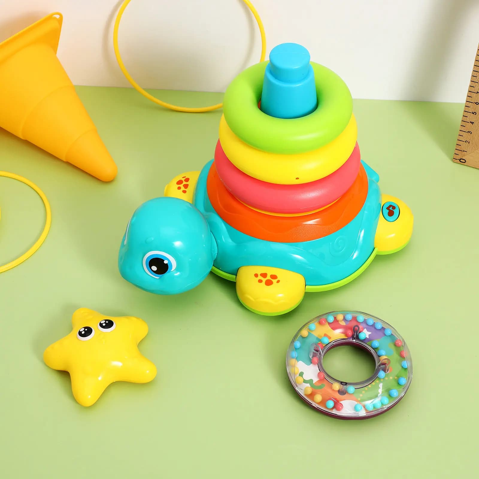 1 Pezzo Giocattolo Impilabile a Forma di Tartaruga per Neonati, con Luci e Musica, Anello Educativo per lo Sviluppo Sensoriale dei Bambini, Gioco Impilabile in Plastica a Forma di Animale