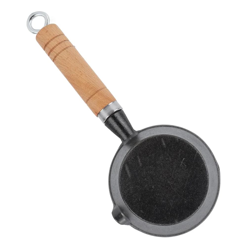 Mini Egg Frying Pan Cast Iron Pre Seasoned Cast Iron Skillet with Wooden Handle Nonstick Basting Pot Cooking