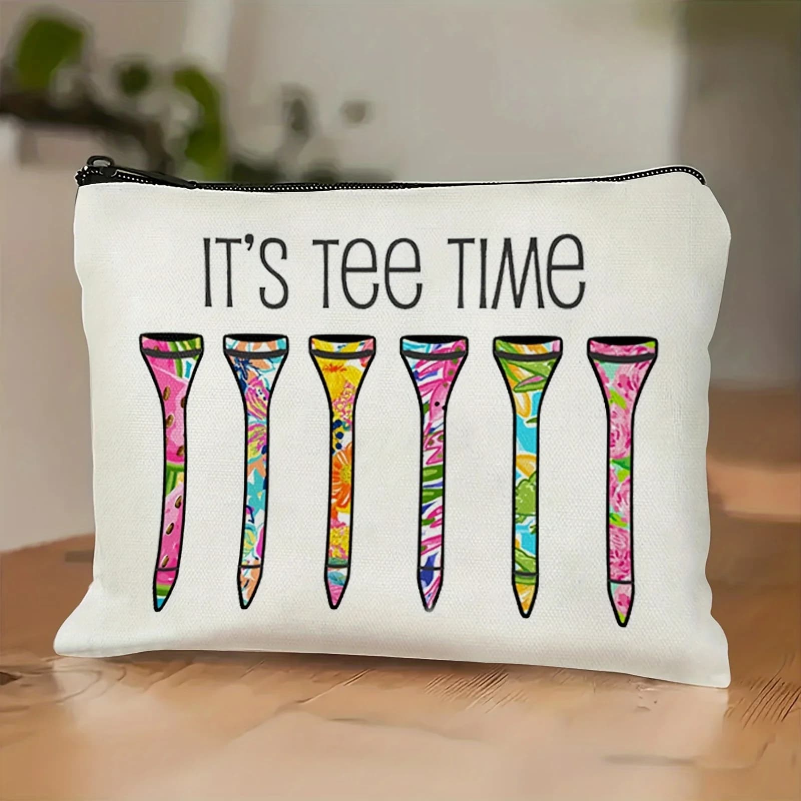 Borsa da golf per ragazze con design 'It's Tee Time', pochette per cosmetici con illustrazioni colorate, borsa portaoggetti casual in poliestere