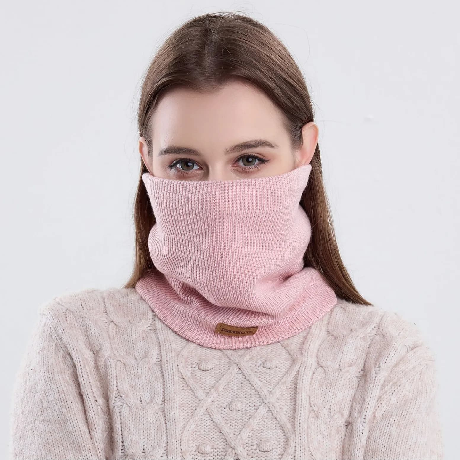 Solid Color Fleece Lined Neck Warmer, Winter Thermal Neck Gaiter, Women Versatile Pull-On Thickened Windproof Neck Scarf