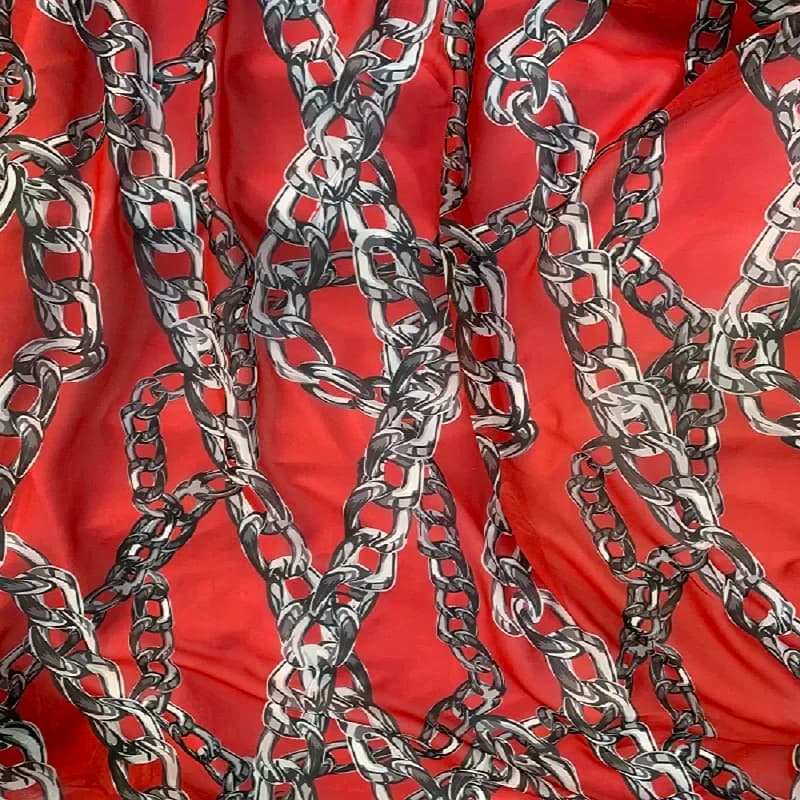 Continuous series red chain digital printing polyester fabric summer textile sewing chiffon fabrics for shirts women's dresses