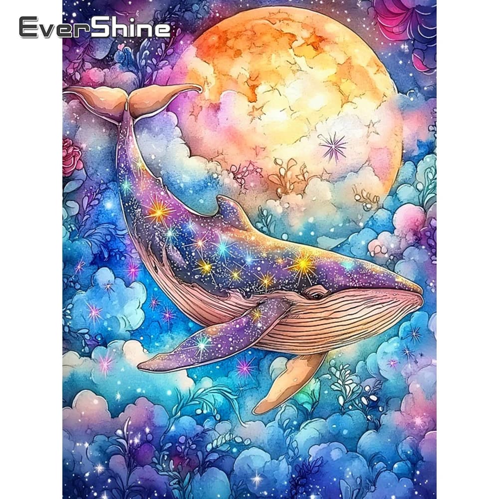 Evershine Full Drill Diamond Embroidery Whale Animal 5D Painting Moon Rhinestones Picture DIY Mosaic Cloud Child Hobby