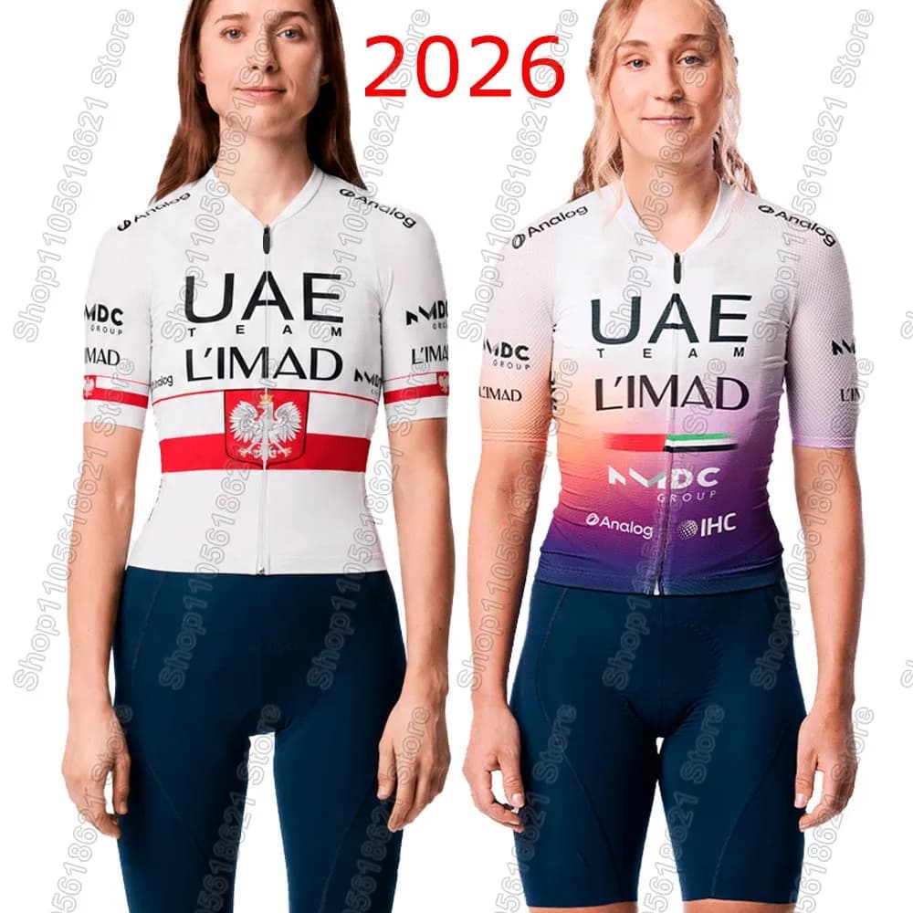 UAE ADQ 2026 Women Cycling Jersey Set Poland Team Bicycle Clothing Road Bike Shirts Suit Bicycle Bib Shorts MTB Ropa Maillot