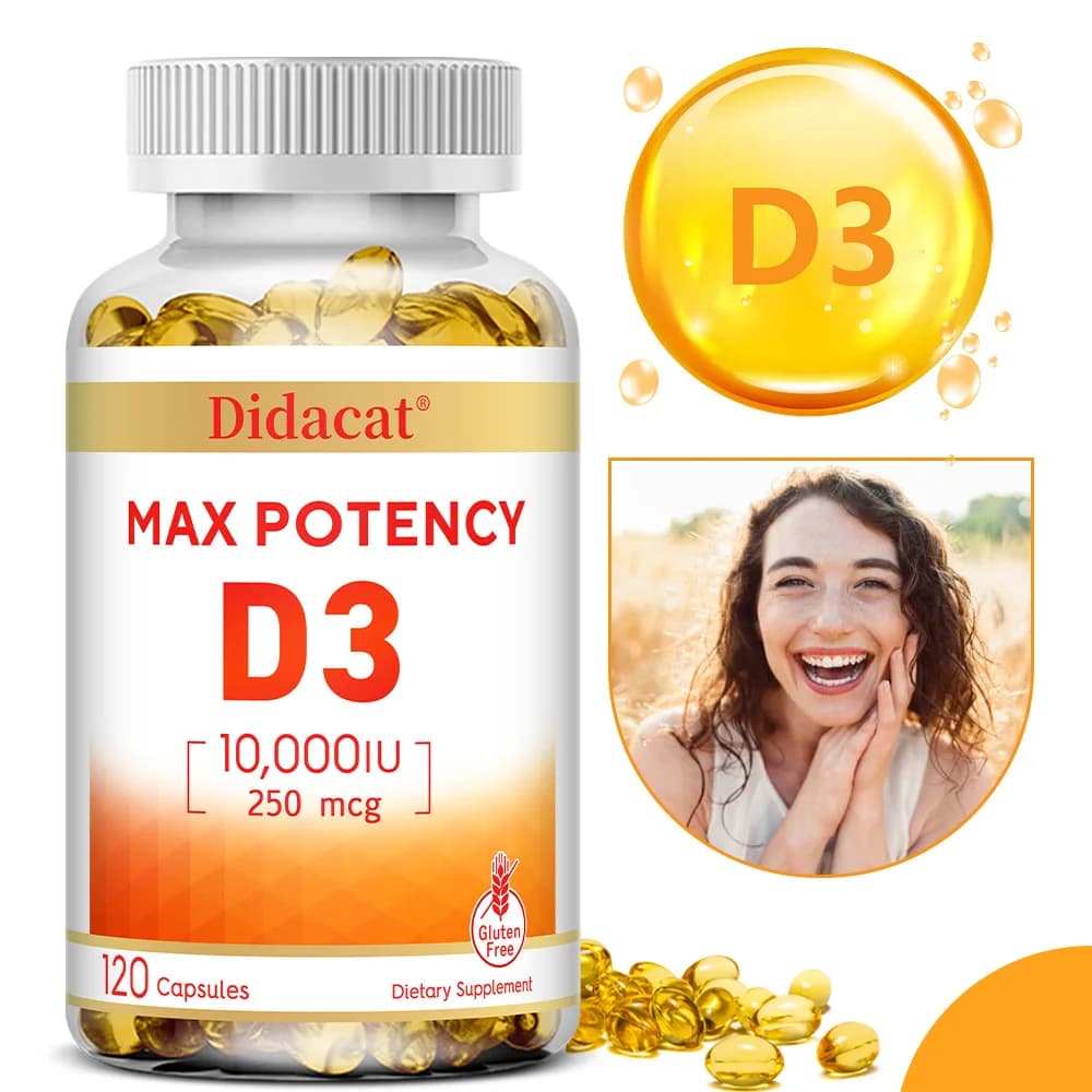 Vitamin D3 supplement - 10,000 UI, high-power softgel for immune, bone and heart health, promotes healthy muscle function