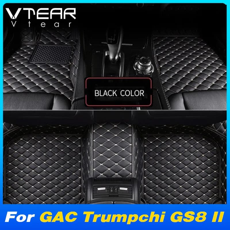 Vtear Car Floor Mat Interior Carpet Pad Cover 3PCS PU Leather Styling Decoration Accessories For GAC Trumpchi GS8 II 2022-2024