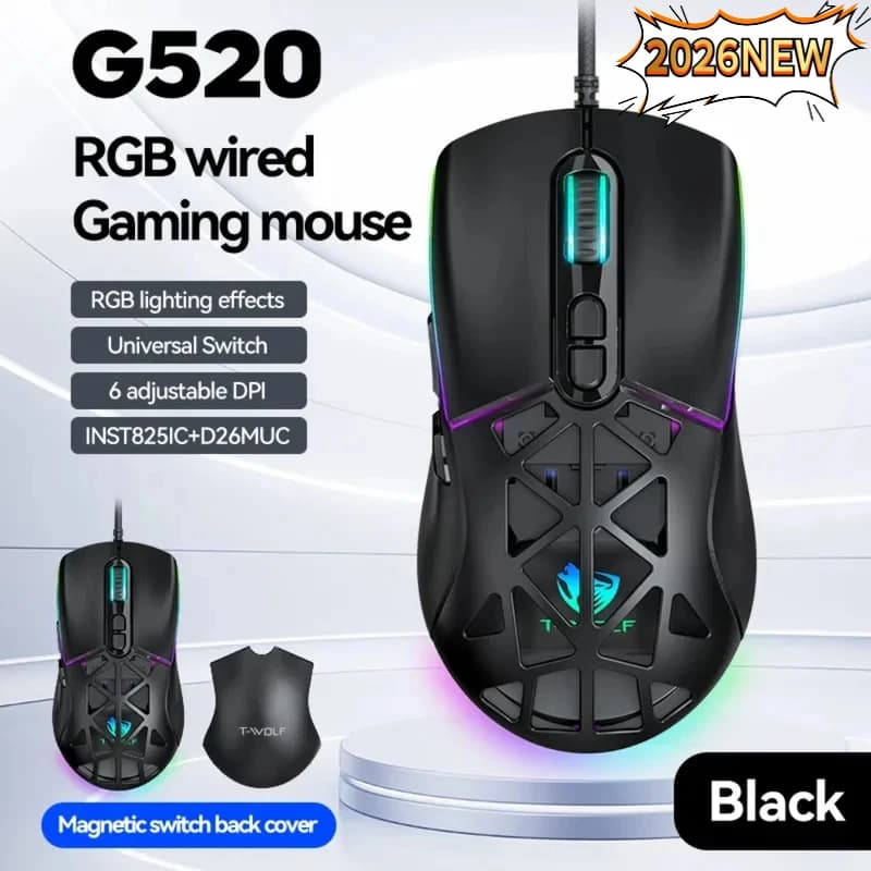 New game mouse G520 wired RGB, 7 light ergonomic buttons, USB mouse with adjustable DPI for players, PC, laptop, computer, iPad