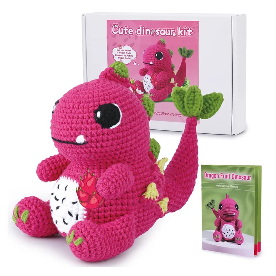 BUDDUR Dinosauro Kit per maglieria all'uncinetto con filo di cotone e uncinetti per la realizzazione di bambole Set di materiali non finiti fai-da-te
