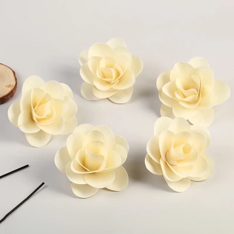 10 bastoncini di canna in fibra di camelia rosa di legno bianco crema, bastoncini per diffusore di fiori 3D, articoli per la decorazione dell'hotel domestico, fiori secchi