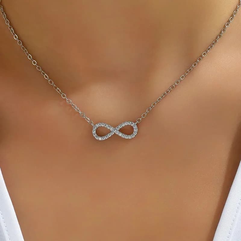 Collana con ciondolo infinito in acciaio inossidabile semplice alla moda per le donne Classico zircone fortunato Ti amo per sempre Gioielli Regalo di compleanno