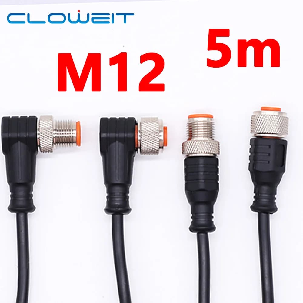 Cloweit 2m 3 4 Pin PVC LED Sensore Cavo Connettore Tipo A Presa Spina 5m Impermeabile Maschio e Femmina Angolo Retto M12