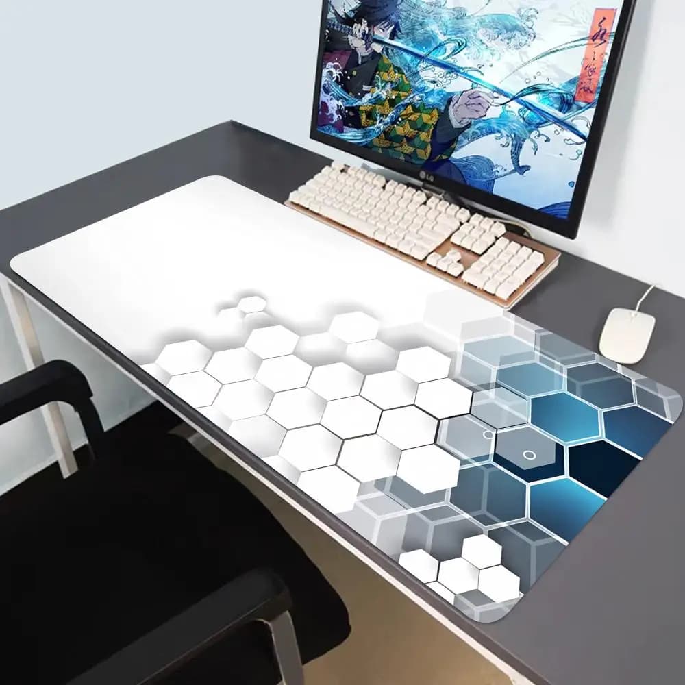 HYBXAXC Modern Hexagon Geometric Desk Mat, Minimalist Aesthetic Printed Mouse Pad, Soft Wear-Resistant Gaming Pad for Office