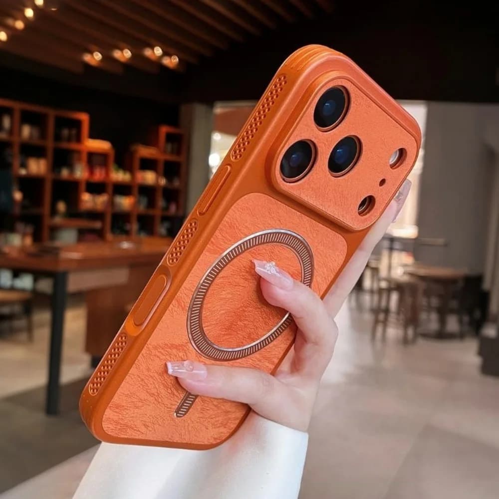 Luxury Fashion Leather Texture For Magsafe Magnetic Phone Case For iPhone 14 16 15 17 Pro Max Lens Protection Shockproof Cover