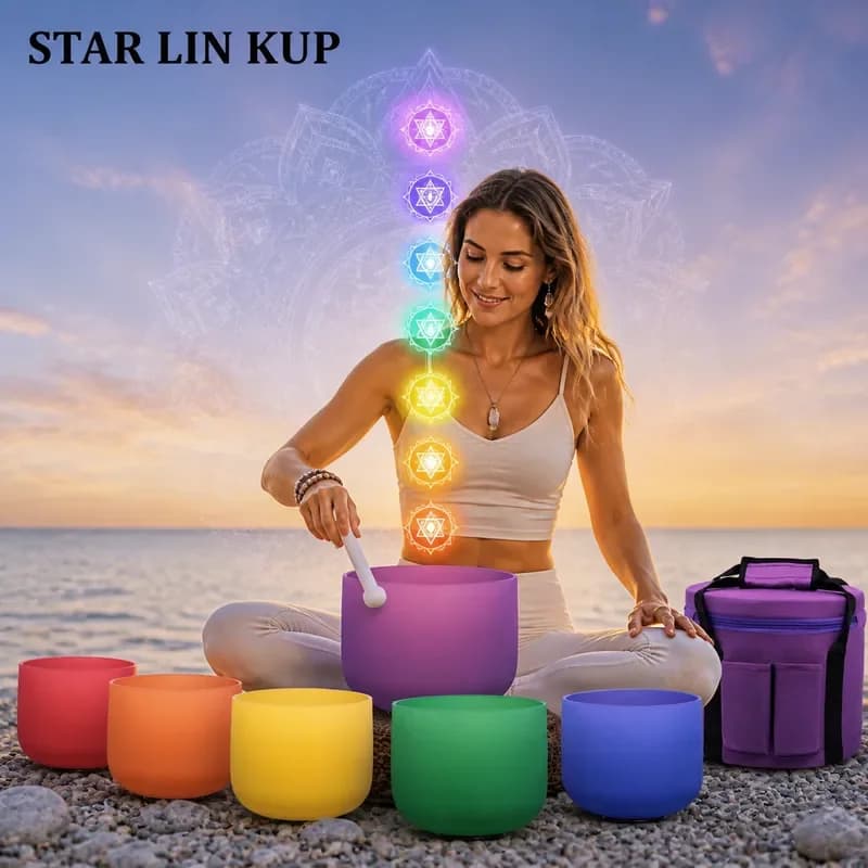 STAR LIN KUP 8 Inch F Note Green Frosted Quartz Crystal Singing Bowl for Sound Healing Meditation Chakra Balance with Carry