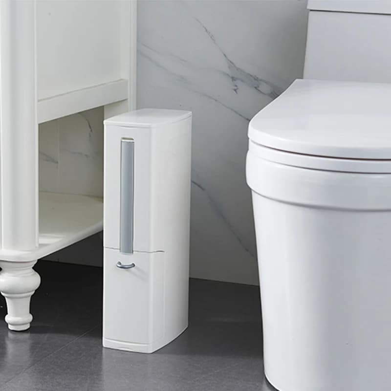 Set di Spazzola per WC e Cestino Salvaspazio, Organizzatore Compatto e Sottile per Piccoli Bagni, Accessori per la Pulizia Domestica
