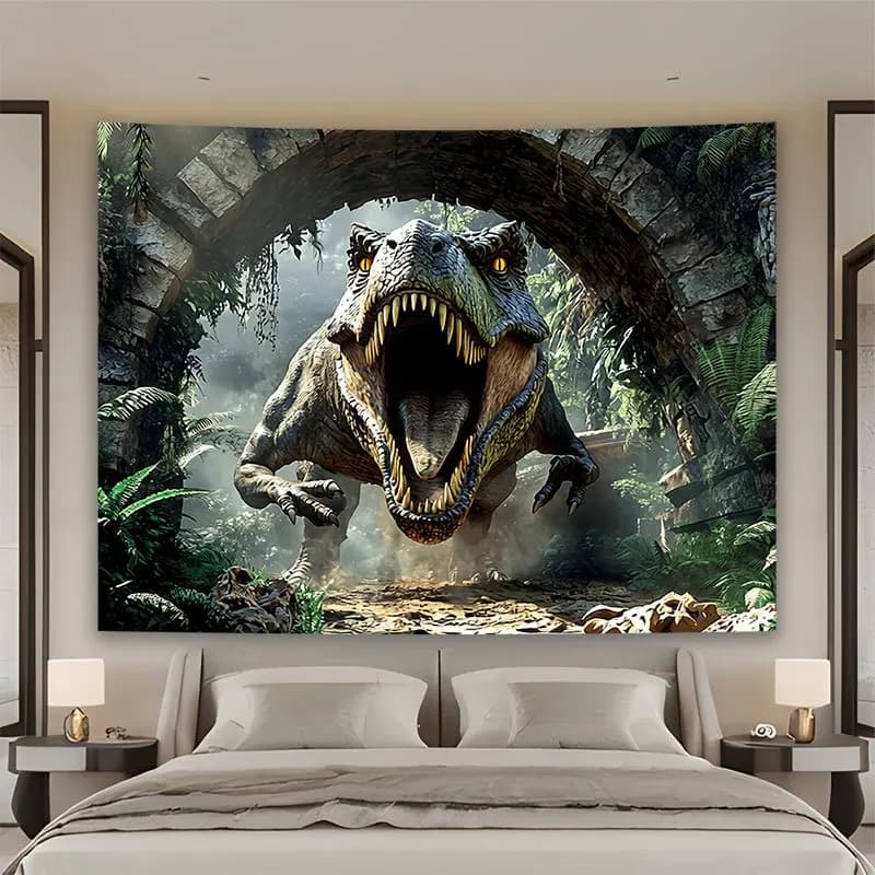 Dinosaur T-Rex Tapestry Wall Hanging Art Jurassic Jungle Decor Monster Prints Large Bedroom Canvas 150x300cm