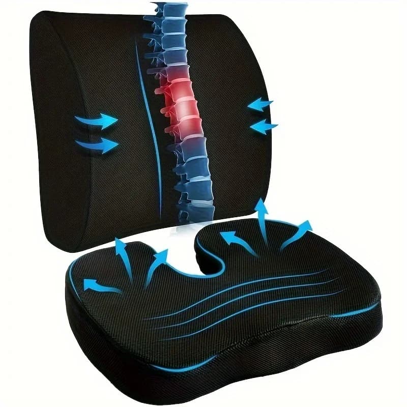 1 set di cuscini per coccige e supporto lombare per sedia da ufficio, cuscino per sedile auto, cuscino di supporto per la parte bassa della schiena e coccige